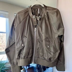 FREE PEOPLE Olive Satiny, Slouchy Military Bomber Jacket, Lined. Medium NWOT